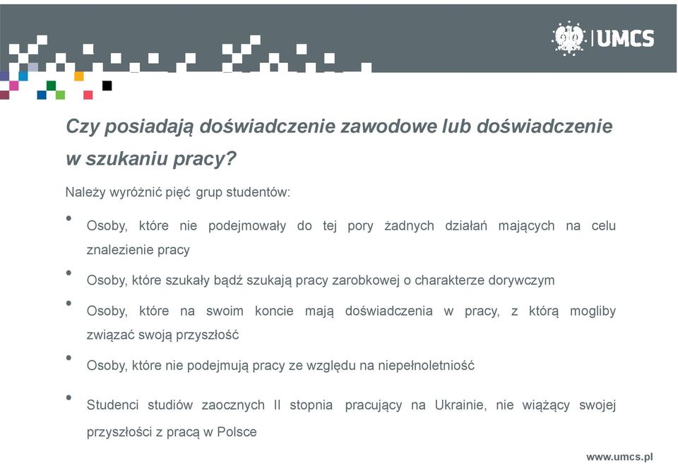 które szukały bądź szukają pracy zarobkowej o charakterze dorywczym Osoby, które na swoim koncie mają doświadczenia w pracy, z którą