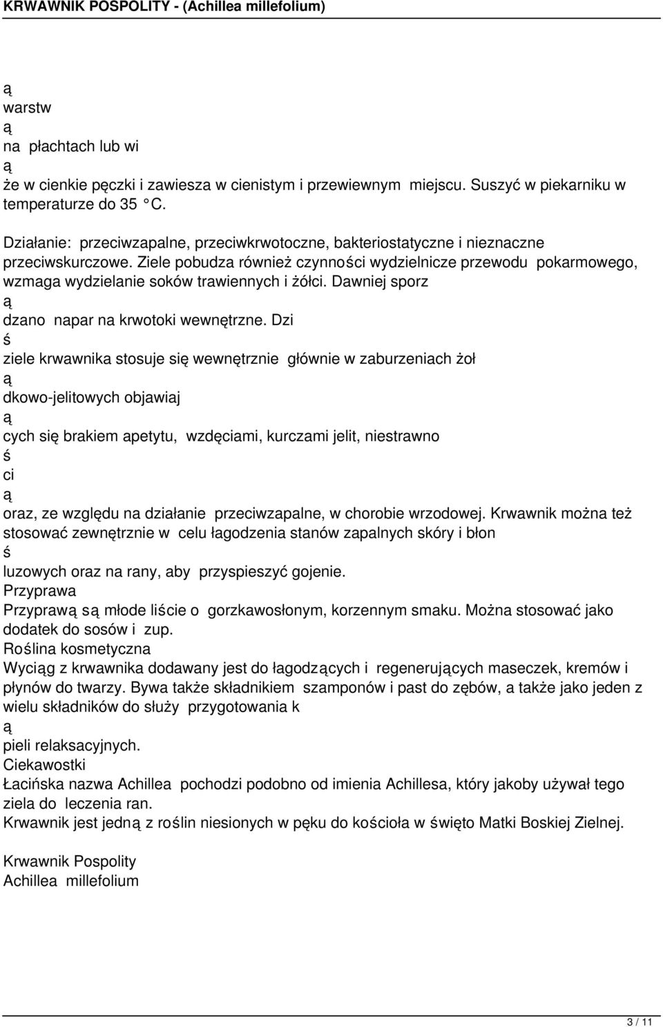 Dawniej sporz dzano napar na krwotoki wewnętrzne.