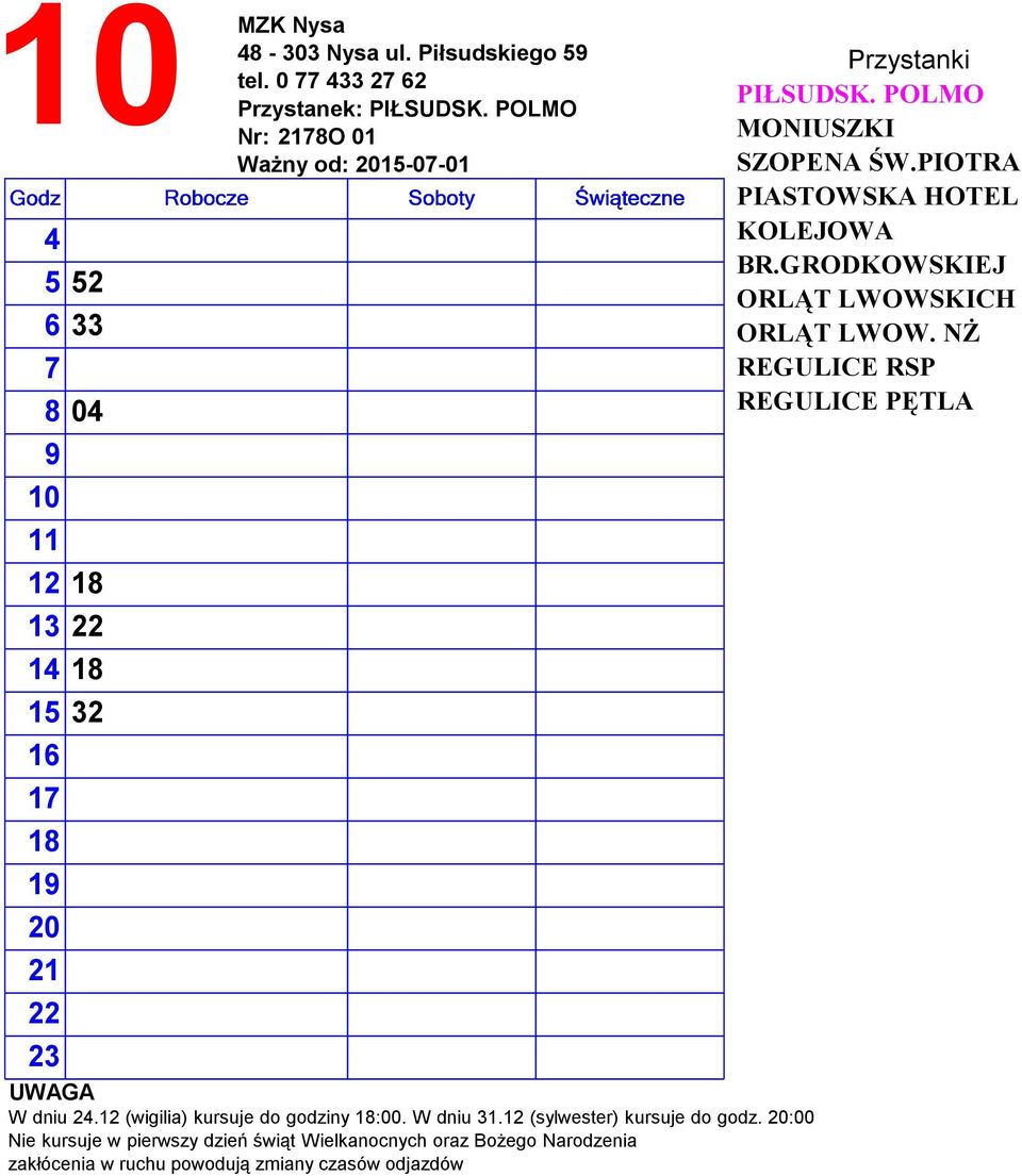 24. (wigilia) kursuje do godziny :.