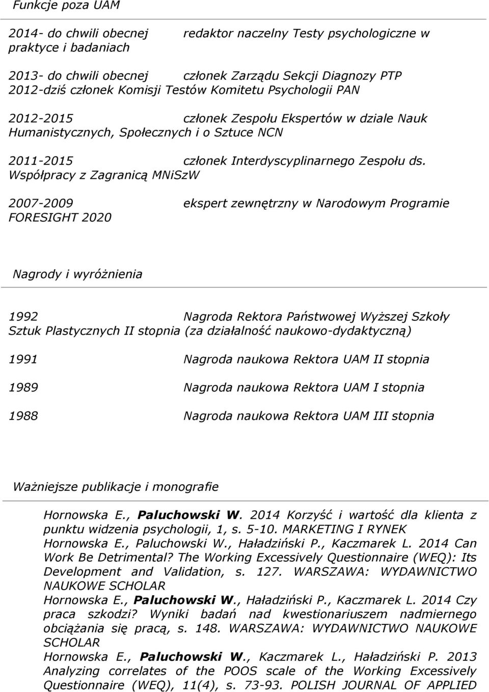 Współpracy z Zagranicą MNiSzW 2007-2009 ekspert zewnętrzny w Narodowym Programie FORESIGHT 2020 Nagrody i wyróżnienia 1992 Nagroda Rektora Państwowej Wyższej Szkoły Sztuk Plastycznych II stopnia (za