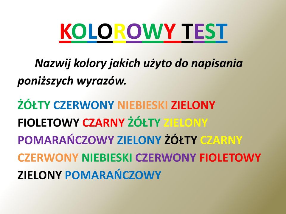 ŻÓŁTY CZERWONY NIEBIESKI ZIELONY FIOLETOWY CZARNY ŻÓŁTY