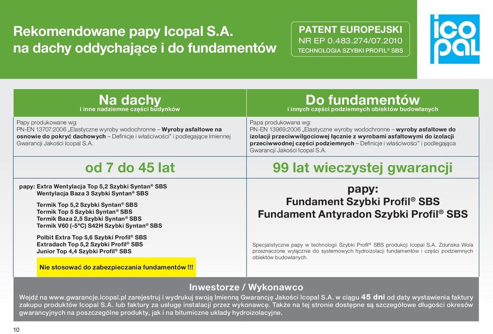 Definicje i właściwości i podlegające Imiennej Gwarancji Jakości Icopal S.A.