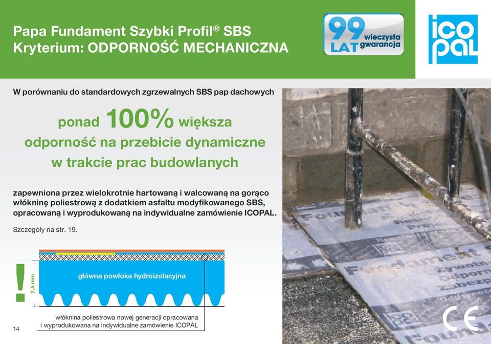 poliestrową z dodatkiem asfaltu modyfikowanego SBS, opracowaną i wyprodukowaną na indywidualne zamówienie ICOPAL.