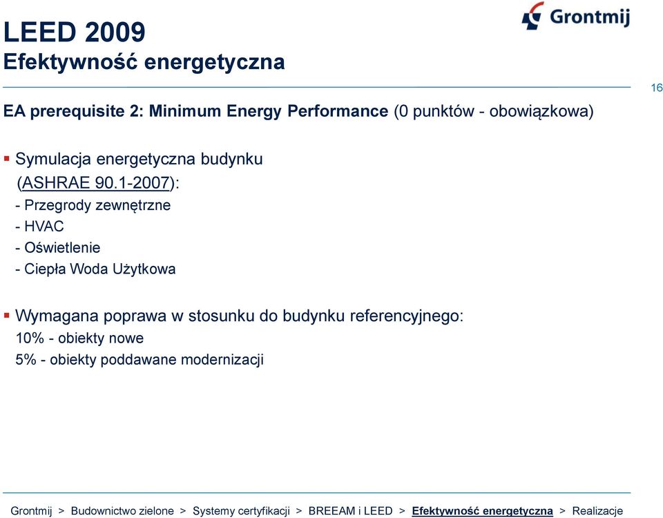 1-2007): - Przegrody zewnętrzne - HVAC - Oświetlenie - Ciepła Woda Użytkowa Wymagana