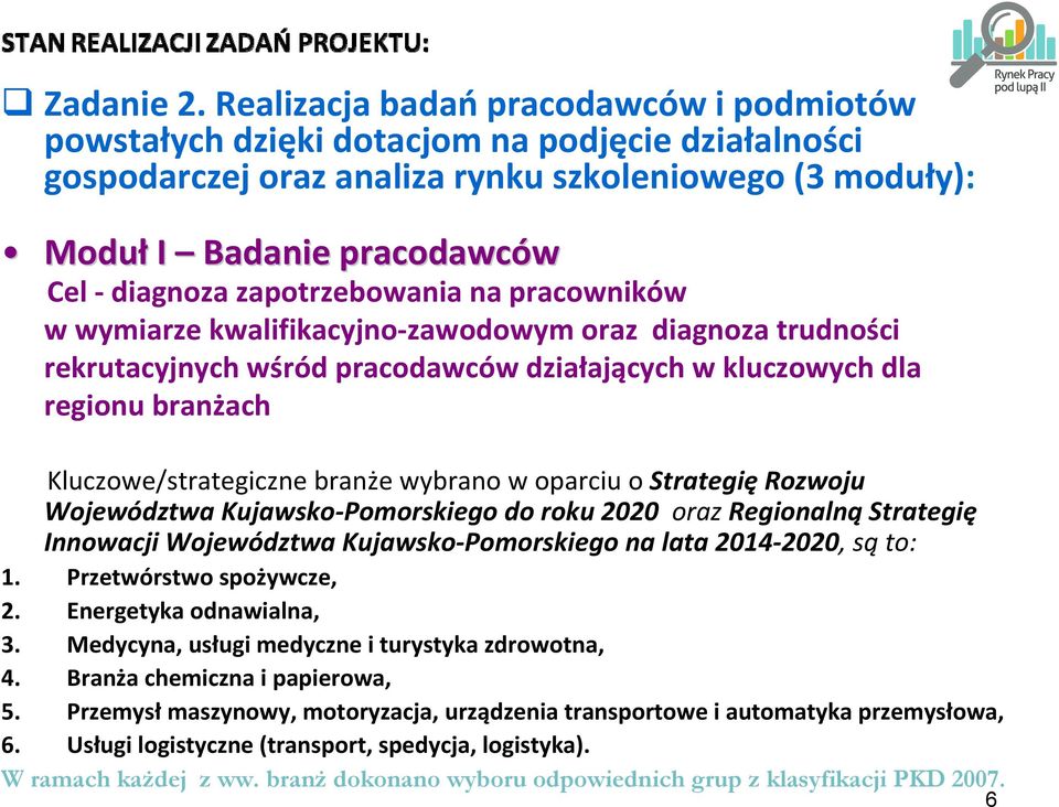 zapotrzebowania na pracowników w wymiarze kwalifikacyjno zawodowym oraz diagnoza trudności rekrutacyjnych wśród pracodawców działających w kluczowych dla regionu branżach Kluczowe/strategiczne branże