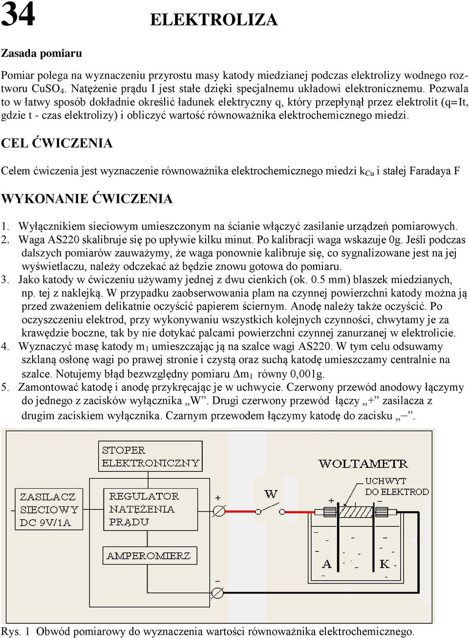 Pozwala to w łatwy sposób dokładnie określić ładunek elektryczny q, który przepłynął przez elektrolit (q=it, gdzie t - czas elektrolizy) i obliczyć wartość równoważnika elektrochemicznego miedzi.