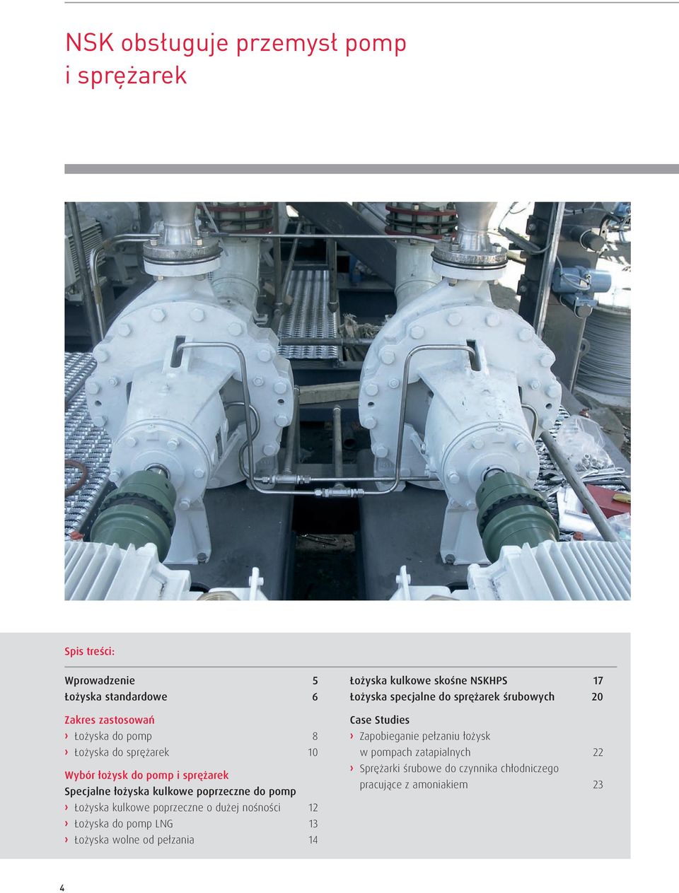 nośności 12 Łożyska do pomp LNG 13 Łożyska wolne od pełzania 14 Łożyska kulkowe skośne NSKHPS 17 Łożyska specjalne do sprężarek
