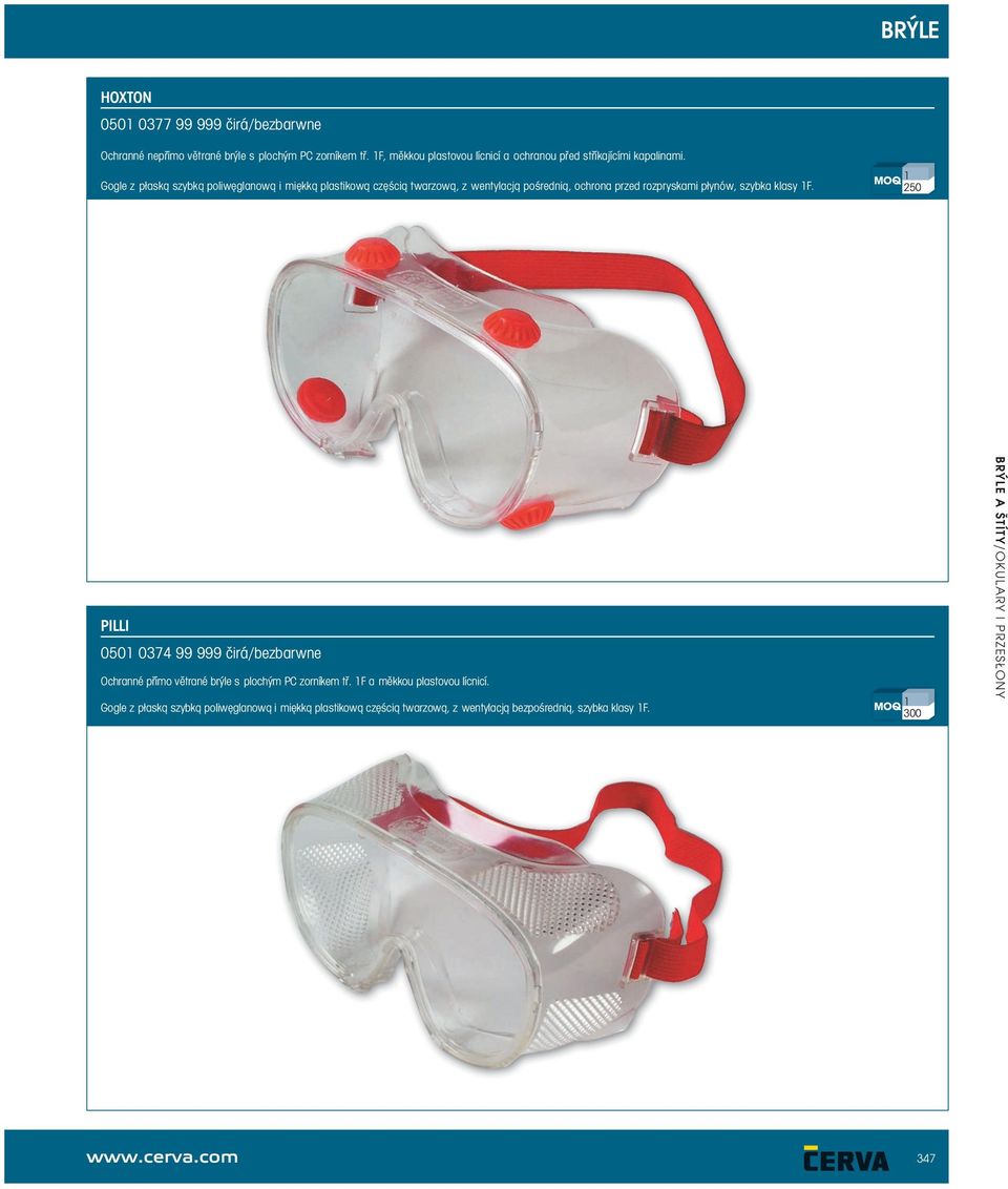 Gogle z płaską szybką poliwęglanową i miękką plastikową częścią twarzową, z wentylacją pośrednią, ochrona przed rozpryskami płynów, szybka klasy 1F.