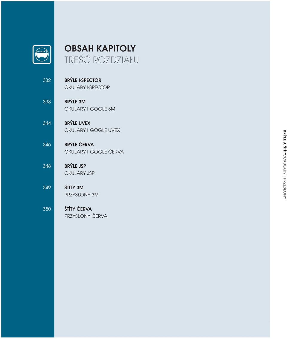 ČERVA OKULARY I GOGLE ČERVA 348 BRÝLE JSP OKULARY JSP 349 ŠTÍTY 3M