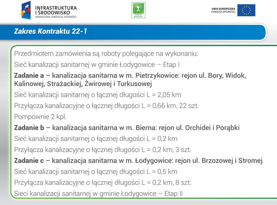 Zadanie b kanalizacja sanitarna w m. Bierna: rejon ul. Orchidei i Porąbki Sieć kanalizacji sanitarnej o łącznej długości L = 0,2 km Przyłącza kanalizacyjne o łącznej długości L = 0,2 km, 3 szt.