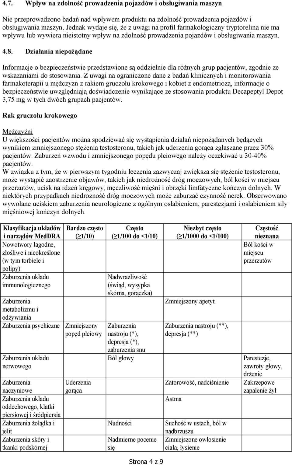 Działania niepożądane Informacje o bezpieczeństwie przedstawione są oddzielnie dla różnych grup pacjentów, zgodnie ze wskazaniami do stosowania.