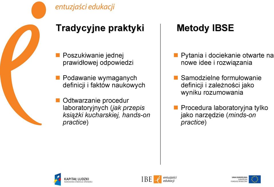 hands-on practice) Pytania i dociekanie otwarte na nowe idee i rozwiązania Samodzielne formułowanie