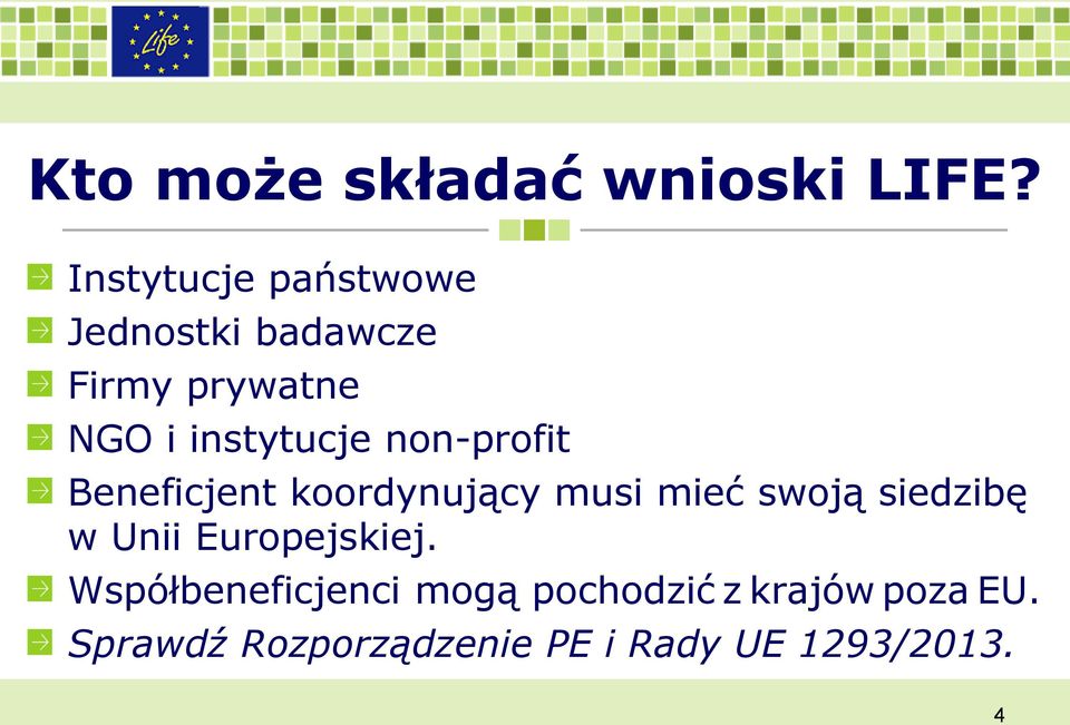 instytucje non-profit Beneficjent koordynujący musi mieć swoją