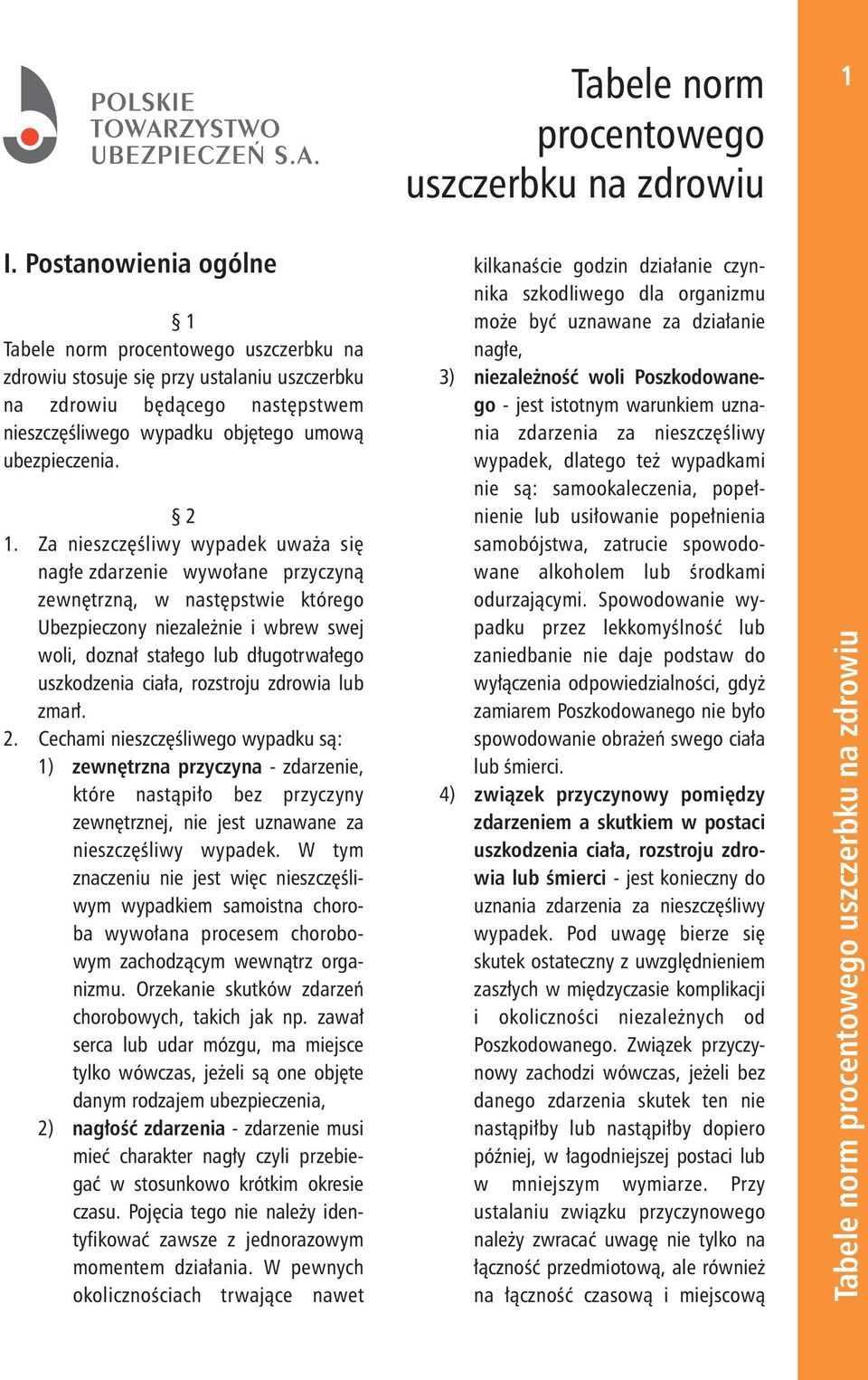 Za nieszczêœliwy wypadek uwa a siê nag³e zdarzenie wywo³ane przyczyn¹ zewnêtrzn¹, w nastêpstwie którego Ubezpieczony niezale nie i wbrew swej woli, dozna³ sta³ego lub d³ugotrwa³ego uszkodzenia cia³a,