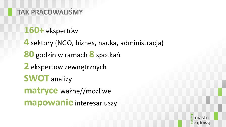 ramach 8 spotkań 2 ekspertów zewnętrznych SWOT