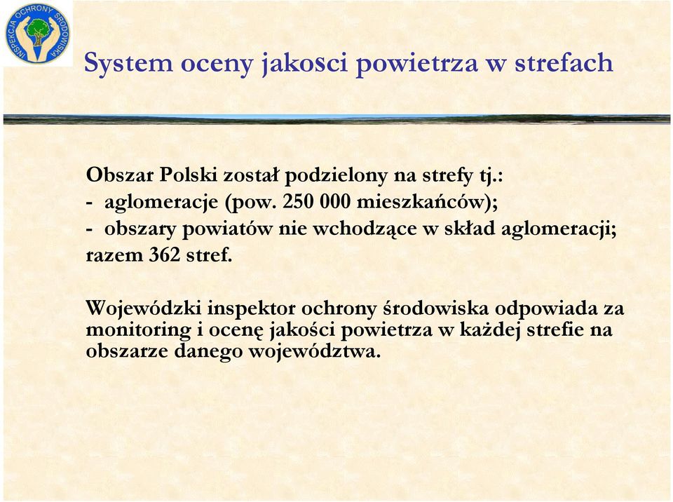 250 000 mieszkańców); - obszary powiatów nie wchodzące w skład aglomeracji; razem