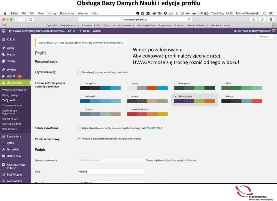 Aby edytować profil należy zjechać