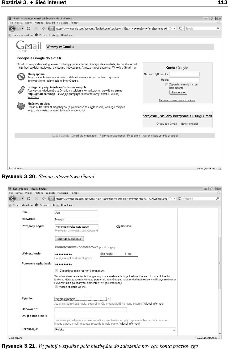 Strona internetowa Gmail Rysunek 3.21.