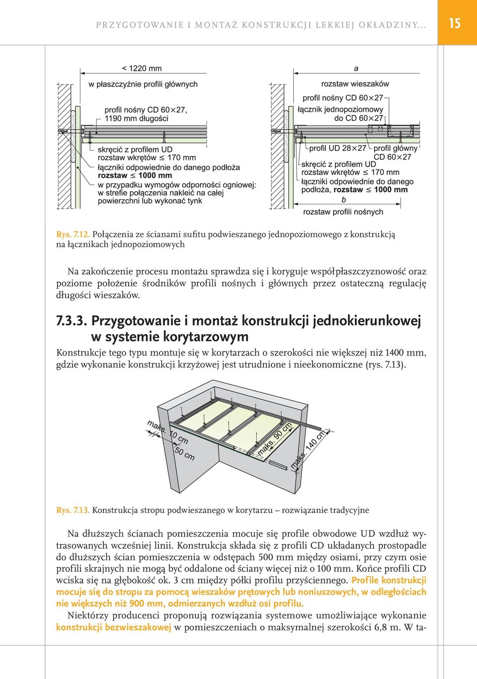 położenie środników profili nośnych i głównych przez ostateczną regulację długości wieszaków. 7.3.