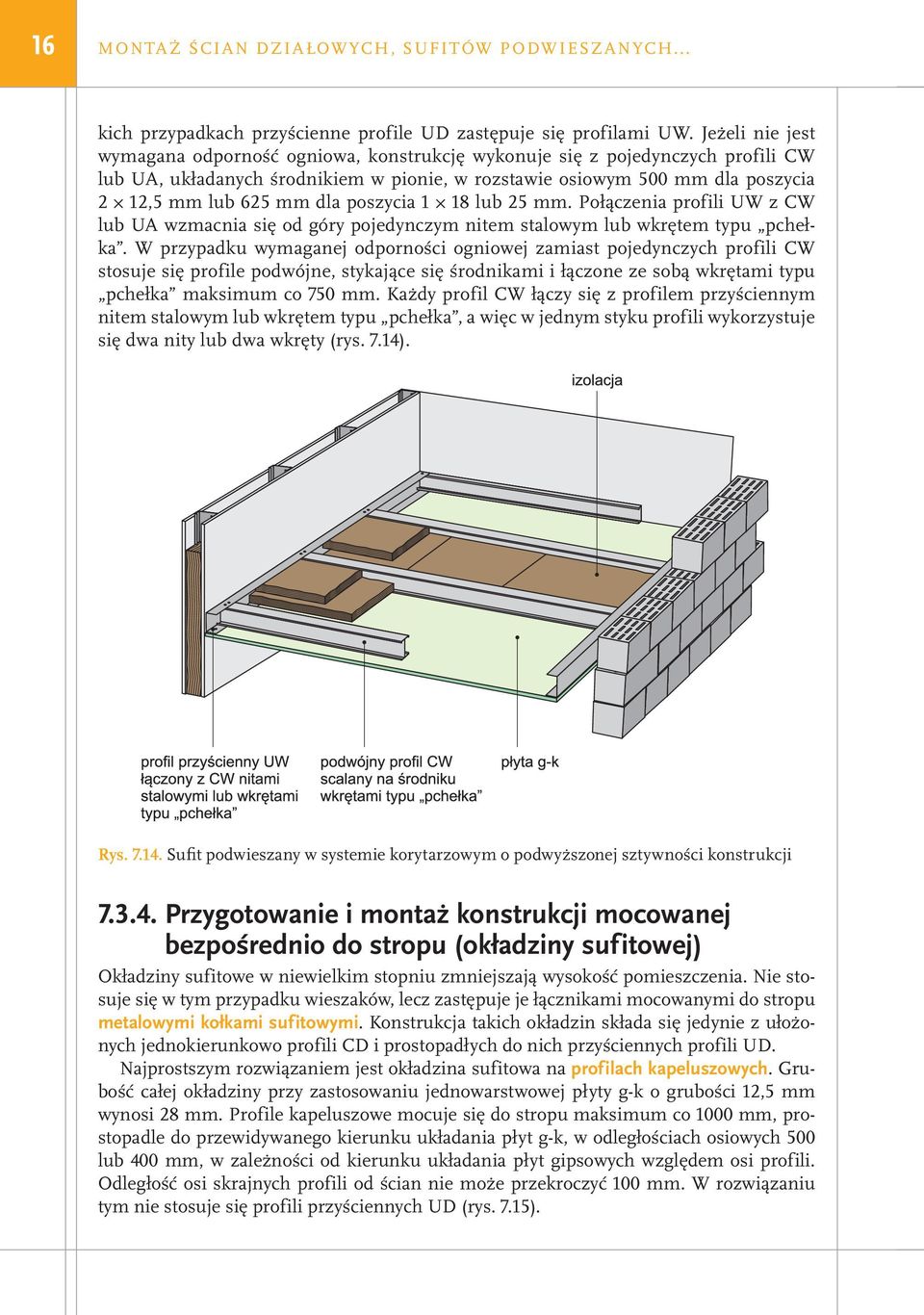 poszycia 1 18 lub 25 mm. Połączenia profili UW z CW lub UA wzmacnia się od góry pojedynczym nitem stalowym lub wkrętem typu pchełka.