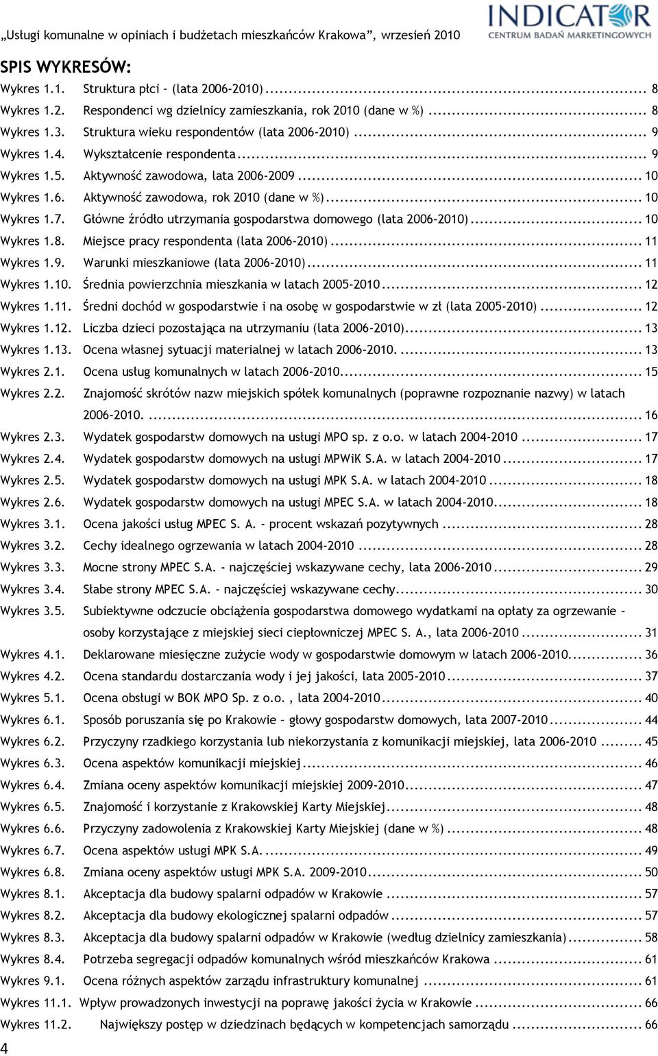 Główne źródło utrzymania gospodarstwa domowego (lata 2006-2010)... 10 Wykres 1.8. Miejsce pracy respondenta (lata 2006-2010)... 11 Wykres 1.9. Warunki mieszkaniowe (lata 2006-2010)... 11 Wykres 1.10. Średnia powierzchnia mieszkania w latach 2005-2010.
