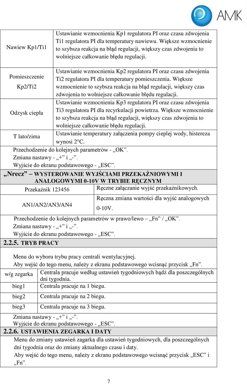 Pomieszczenie Kp2/Ti2 Odzysk ciepla T lato/zima Ustawianie wzmocnienia Kp2 regulatora PI oraz czasu zdwojenia Ti2 regulatora PI dla temperatury pomieszczenia.