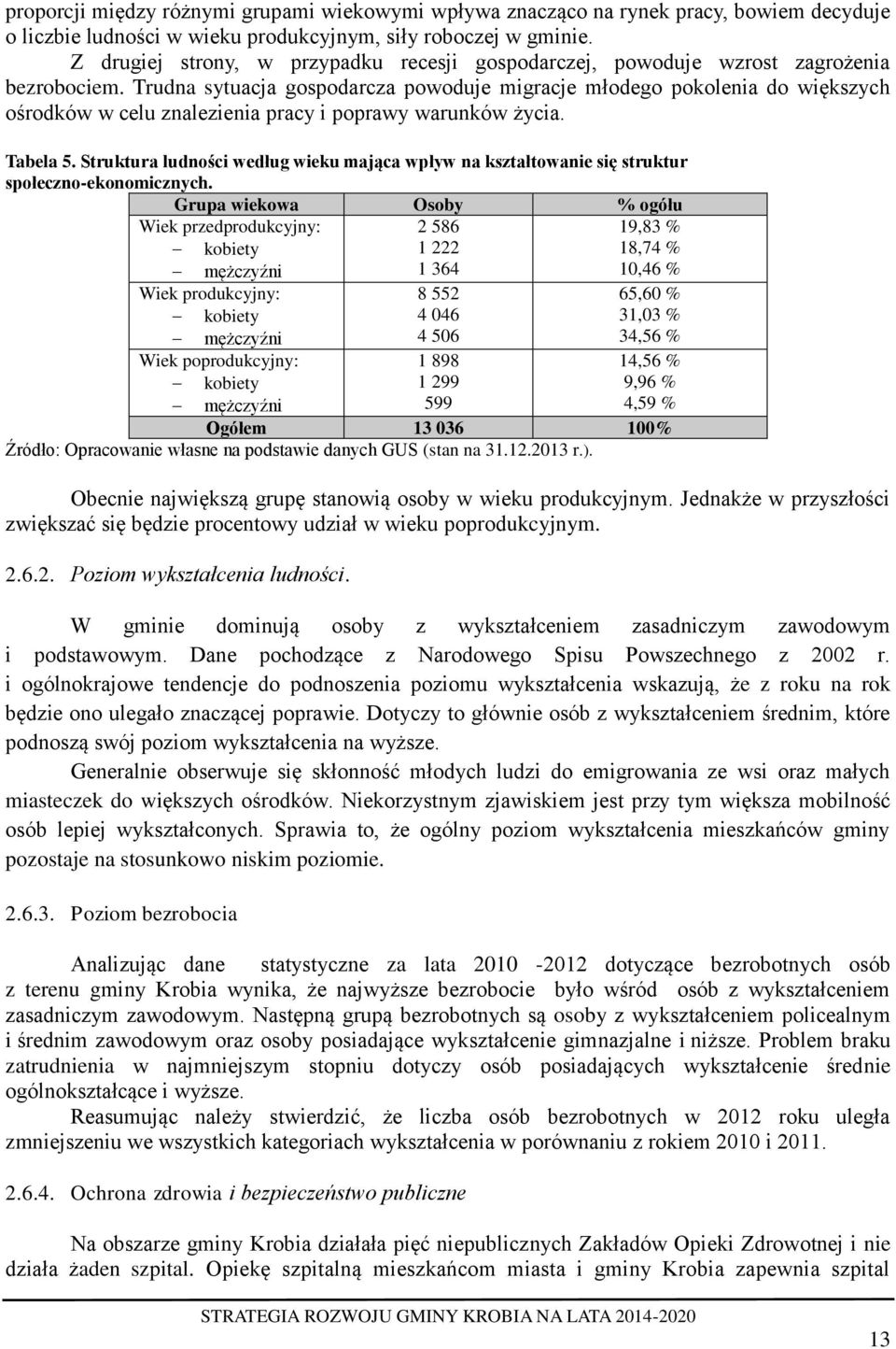 Trudna sytuacja gospodarcza powoduje migracje młodego pokolenia do większych ośrodków w celu znalezienia pracy i poprawy warunków życia. Tabela 5.