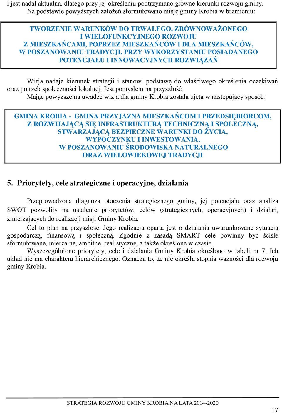 MIESZKAŃCÓW, W POSZANOWANIU TRADYCJI, PRZY WYKORZYSTANIU POSIADANEGO POTENCJAŁU I INNOWACYJNYCH ROZWIĄZAŃ Wizja nadaje kierunek strategii i stanowi podstawę do właściwego określenia oczekiwań oraz