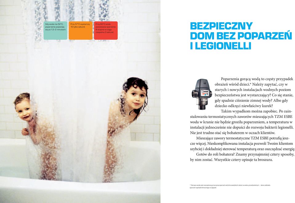* Należy zapytać, czy w starych i nowych instalacjach wodnych poziom bezpieczeństwa jest wystarczający? Co się stanie, gdy spadnie ciśnienie zimnej wody? Albo gdy dziecko odkręci niewłaściwy kurek?
