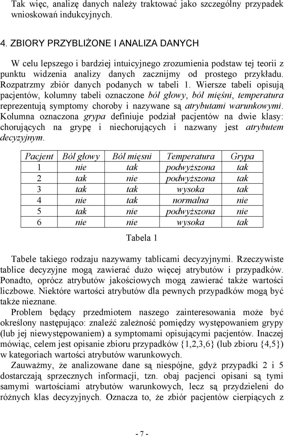 Rozpatrzmy zbiór danych podanych w tabeli 1.