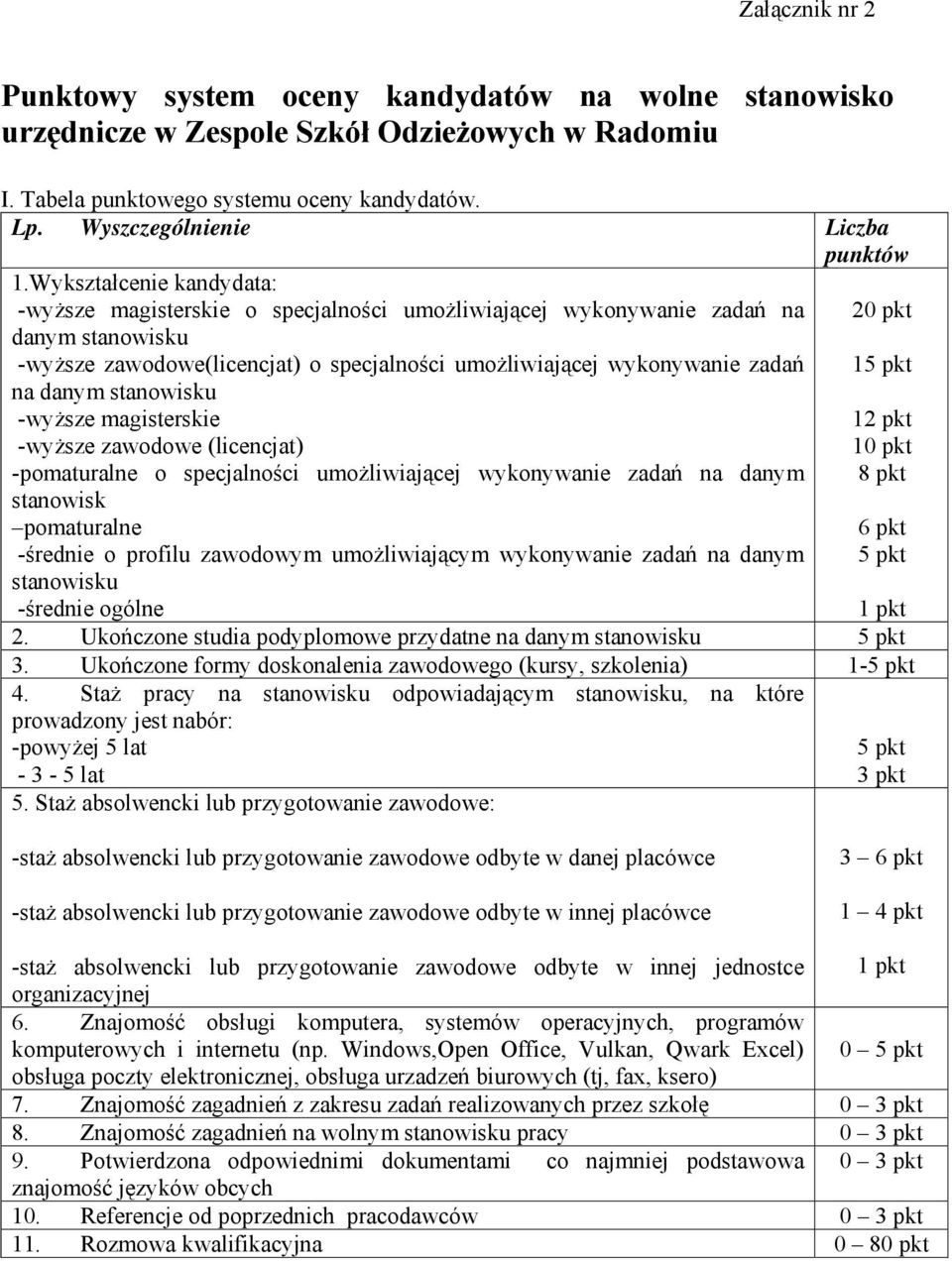 Wykształcenie kandydata: -wyższe magisterskie o specjalności umożliwiającej wykonywanie zadań na danym stanowisku -wyższe zawodowe(licencjat) o specjalności umożliwiającej wykonywanie zadań na danym