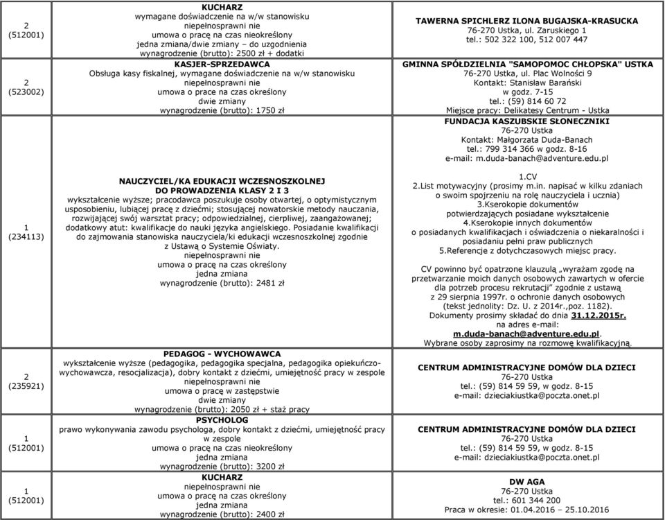poszukuje osoby otwartej, o optymistycznym usposobieniu, lubiącej pracę z dziećmi; stosującej nowatorskie metody nauczania, rozwijającej swój warsztat pracy; odpowiedzialnej, cierpliwej,