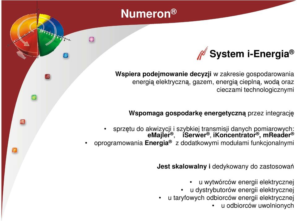 emajler, iserwer, ikoncentrator, mreader oprogramowania Energia z dodatkowymi modułami funkcjonalnymi Jest skalowalny i dedykowany do