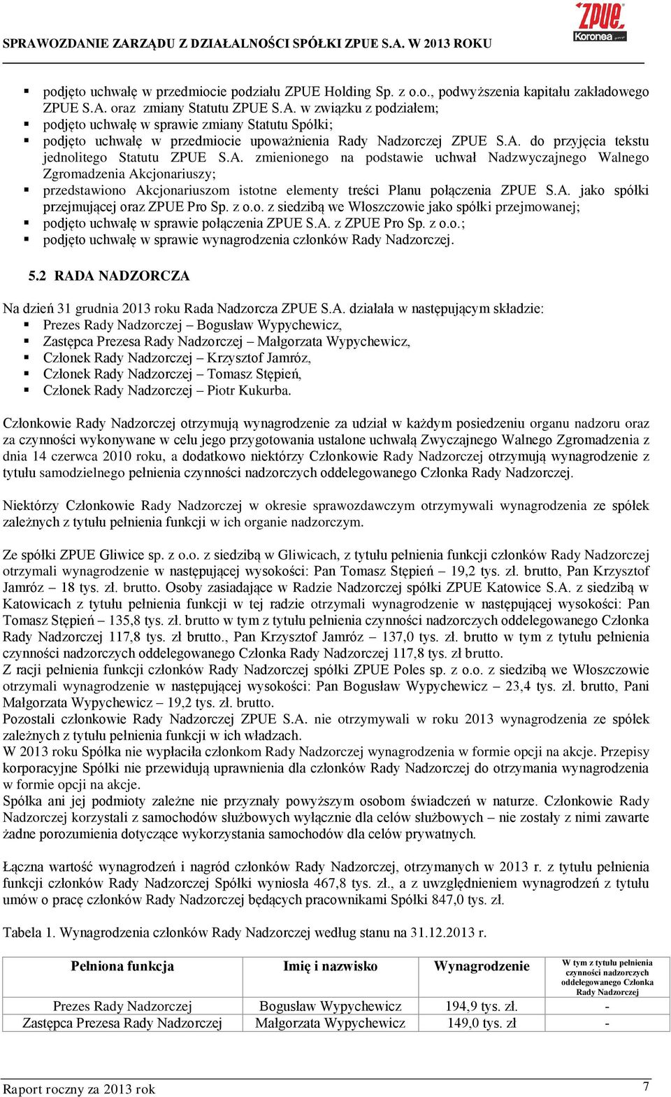 A. zmienionego na podstawie uchwał Nadzwyczajnego Walnego Zgromadzenia Akcjonariuszy; przedstawiono Akcjonariuszom istotne elementy treści Planu połączenia ZPUE S.A. jako spółki przejmującej oraz ZPUE Pro Sp.