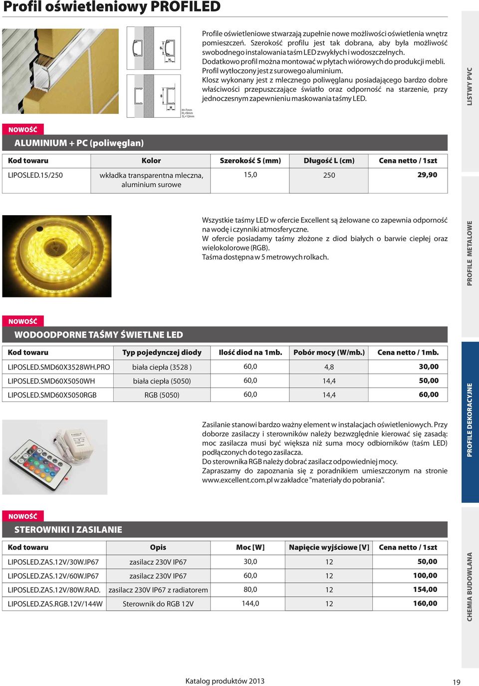 MD60X3528W.PRO LIPOLED.MD60X5050W LIPOLED.MD60X5050RGB TEROWNIKI I ZAILANIE bia³a ciep³a (3528 ) 60,0 4,8 30,00 Kod towaru Opis Moc [W] Napiêcie wyjœciowe [V] Cena netto / 1szt LIPOLED.ZA.12V/30W.
