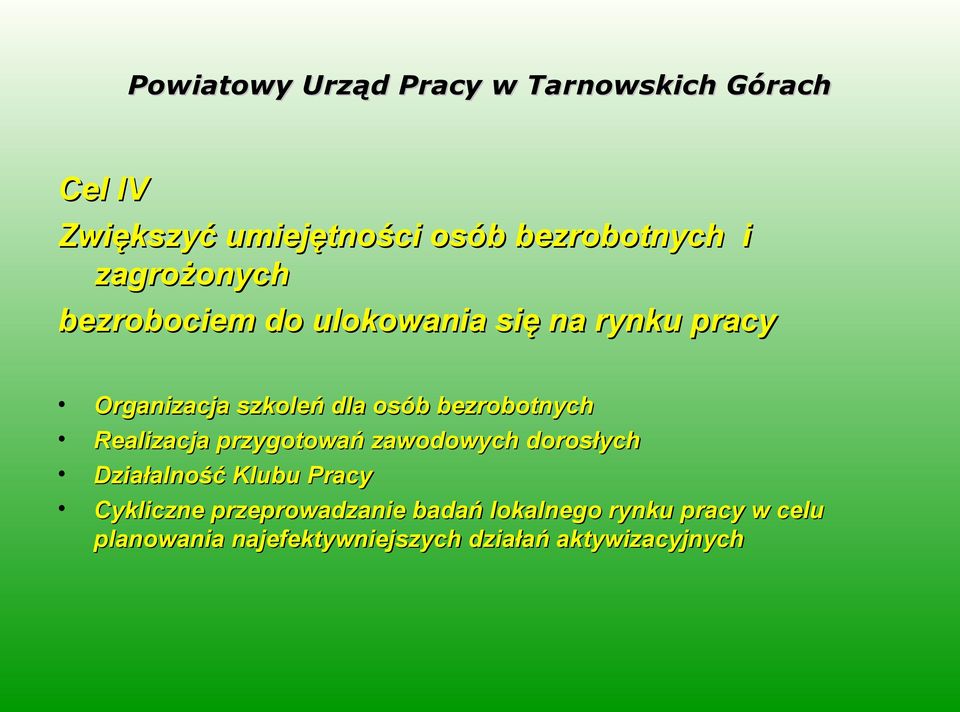 przygotowań zawodowych dorosłych Działalność Klubu Pracy Cykliczne przeprowadzanie