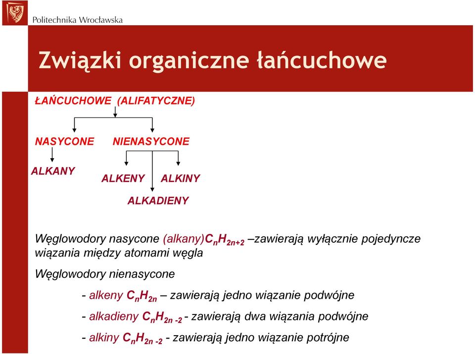 atomami węgla Węglowodory nienasycone - alkeny C n H 2n zawierają jedno wiązanie podwójne -
