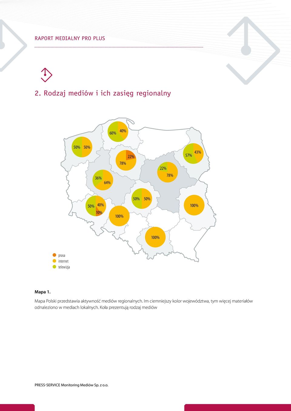 Mapa Polski przedstawia aktywność mediów regionalnych.