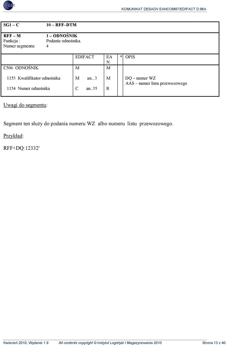 ..3 M DQ numer WZ AAS numer listu przewozowego 1154 Numer odnośnika C an.