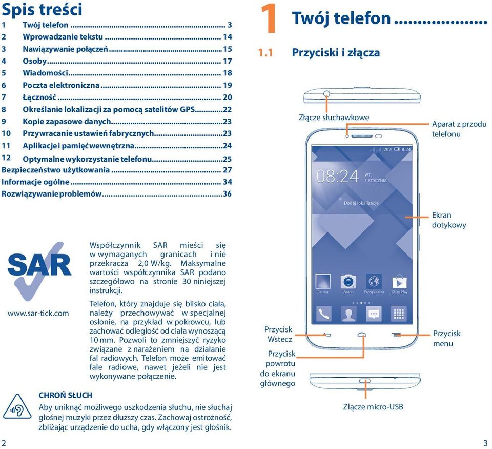 ..25 Bezpieczeństwo użytkowania 27 Informacje ogólne 34 Rozwiązywanie problemów...36 1 Twój telefon 1.