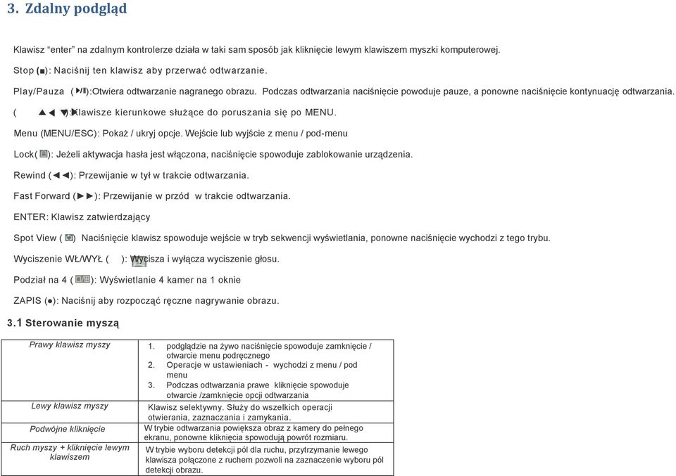 ( ):Klawisze kierunkowe służące do poruszania się po MENU. Menu (MENU/ESC): Pokaż / ukryj opcje.