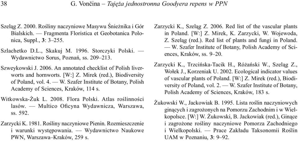 ), Biodiversity of Poland, vol. 4. W. Szafer Institute of Botany, Polish Academy of Sciences, Kraków, 114 s. Witkowska-Żuk L. 2008. Flora Polski. Atlas roślinności lasów.