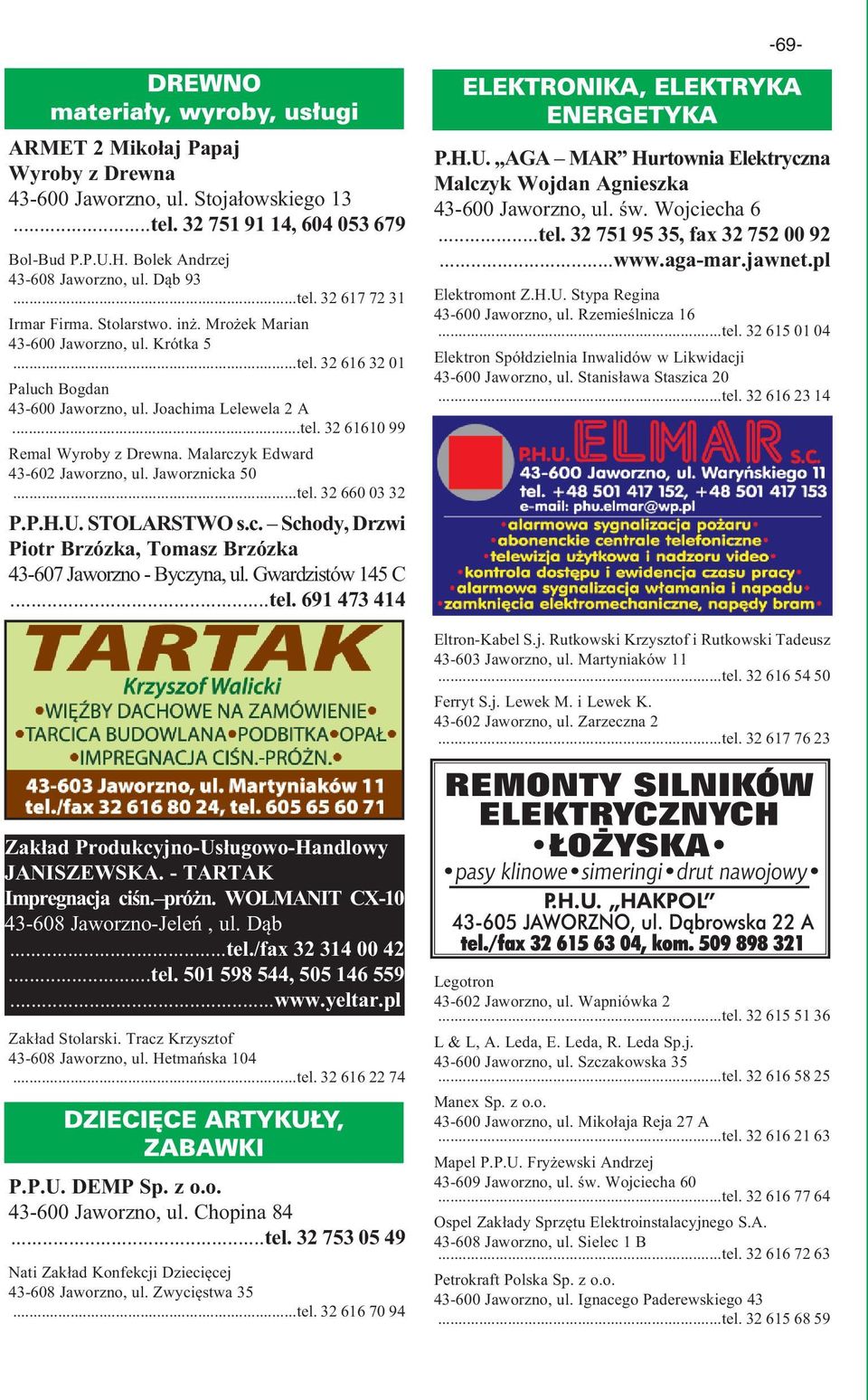 Malarczyk Edward 43-602 Jaworzno, ul. Jaworznicka 50...tel. 32 660 03 32 P.P.H.U. STOLARSTWO s.c. Schody, Drzwi Piotr Brzózka, Tomasz Brzózka 43-607 Jaworzno - Byczyna, ul. Gwardzistów 145 C...tel. 691 473 414 P.