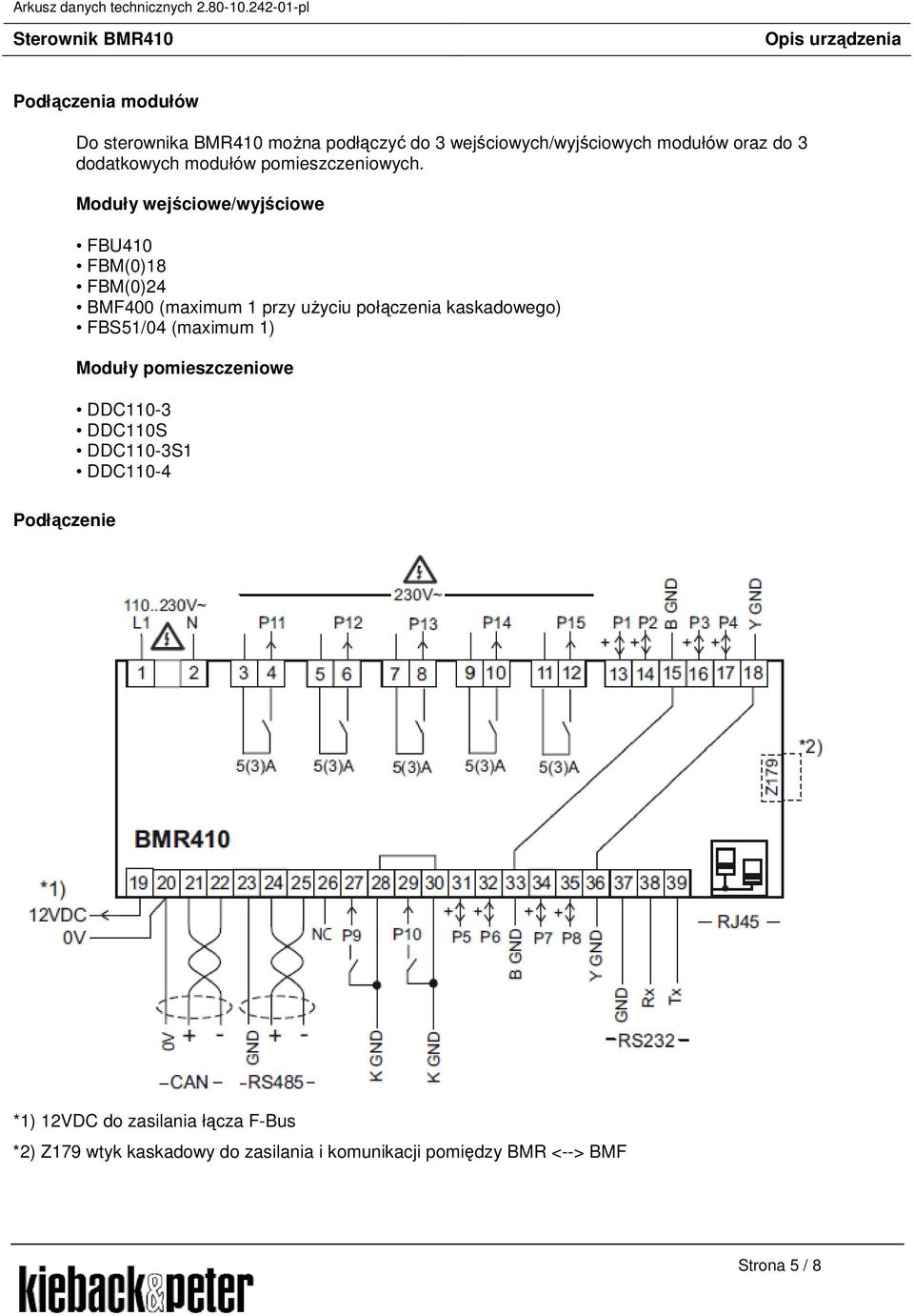 Moduły wejściowe/wyjściowe FBU410 FBM(0)18 FBM(0)24 BMF400 (maximum 1 przy uŝyciu połączenia kaskadowego) FBS51/04