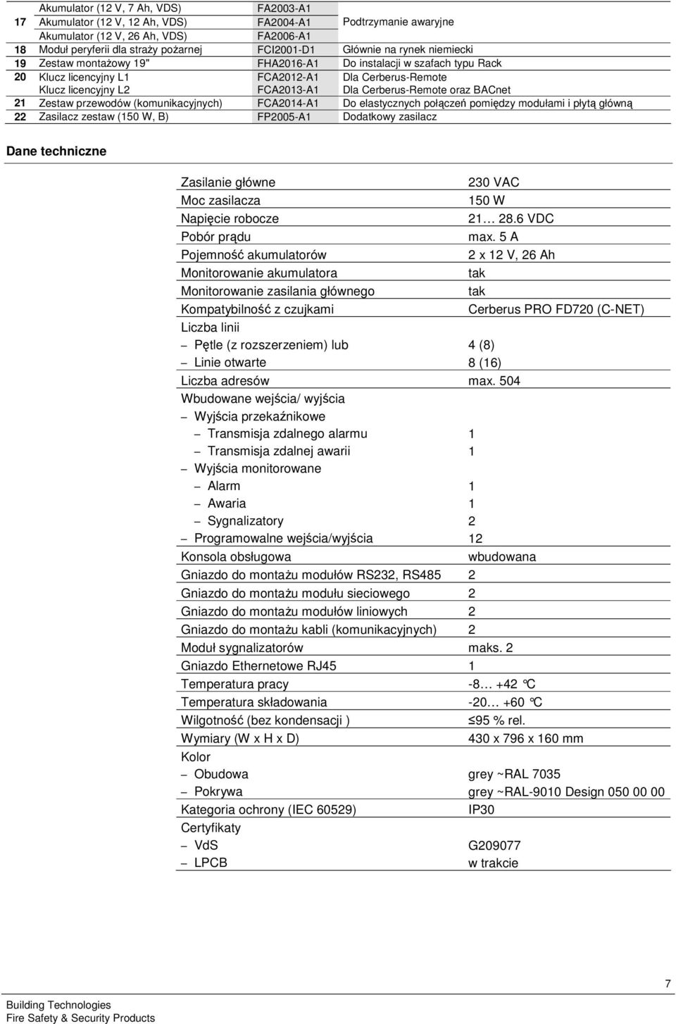 przewodów (komunikacyjnych) FCA204-A Do elastycznych połcze pomidzy modułami i płyt główn 22 Zasilacz zestaw (50 W, B) FP2005-A Dodatkowy zasilacz Dane techniczne Zasilanie główne Moc zasilacza