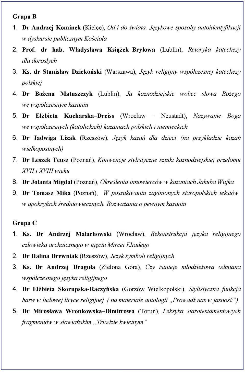 Dr Bożena Matuszczyk (Lublin), Ja kaznodziejskie wobec słowa Bożego we współczesnym kazaniu 5.