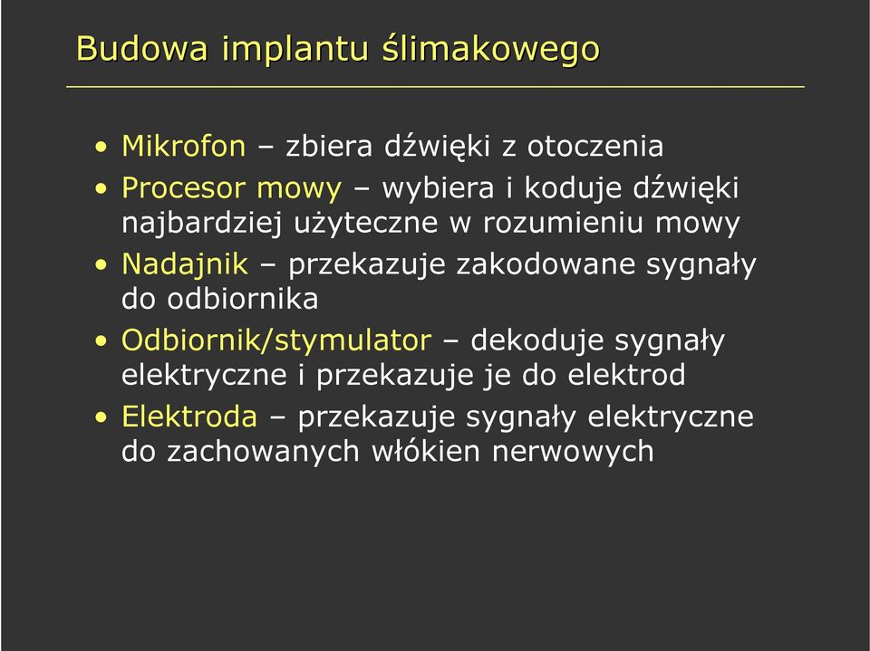 zakodowane sygnały do odbiornika Odbiornik/stymulator dekoduje sygnały elektryczne i