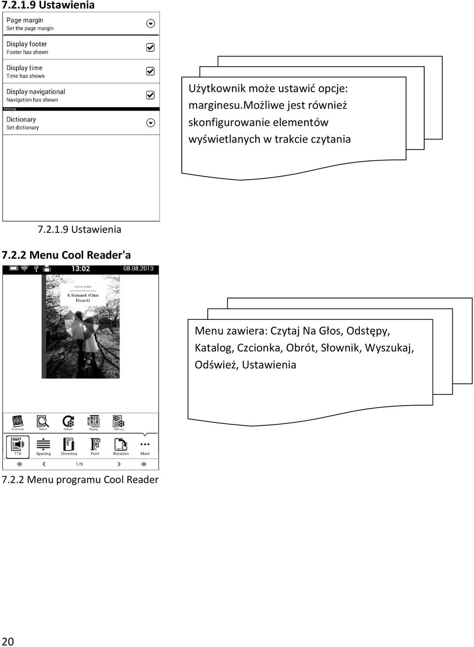 7.2.1.9 Ustawienia 7.2.2 Menu Cool Reader'a Menu zawiera: Czytaj Na Głos,