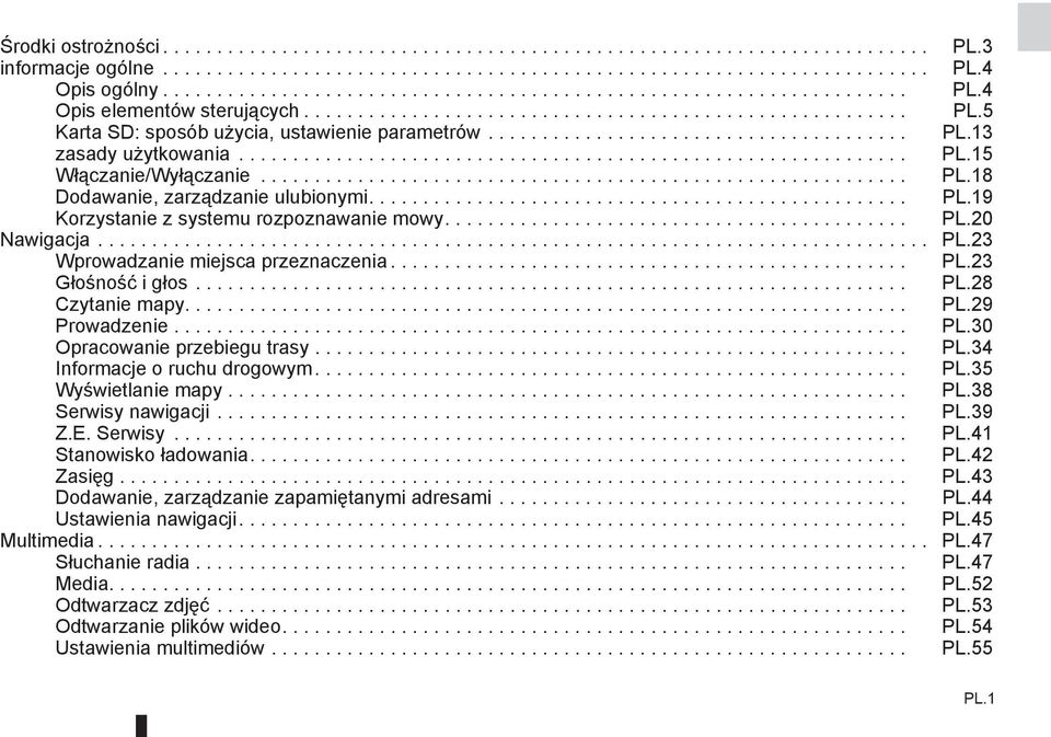...................................... PL.13 zasady użytkowania.............................................................. PL.15 Włączanie/Wyłączanie............................................................ PL.18 Dodawanie, zarządzanie ulubionymi.
