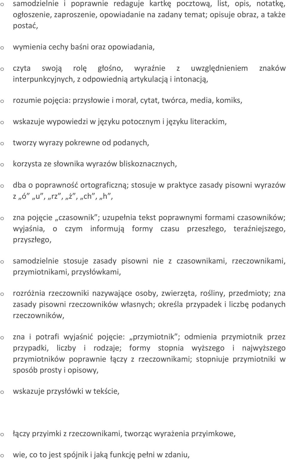 literackim, twrzy wyrazy pkrewne d pdanych, krzysta ze słwnika wyrazów bliskznacznych, dba pprawnść rtgraficzną; stsuje w praktyce zasady piswni wyrazów z ó u, rz, ż, ch, h, zna pjęcie czaswnik ;
